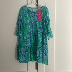 Lilly Pulitzer Girl's Mini Geanna Dress Cabana Green Keepin It Reel Medium